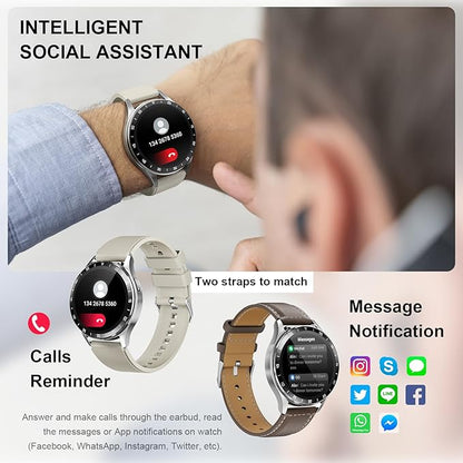 2 in 1 Smart Watch with Earbuds, 1.39 Inch Round Fitness Watch, Bluetooth Watch with Step, Calories, Tracker with Blood Oxygen Heart Rate Sleep Monitor for iOS & Android (White)