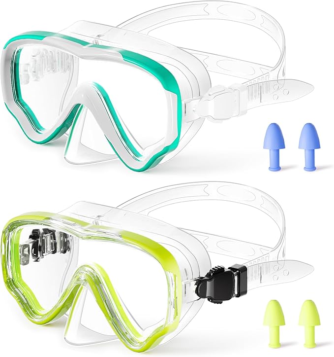 Kids Swim Goggles with Nose Cover, Snorkel Diving Mask Anti-Fog Anti-UV, Snorkeling Gear Swimming Goggles for Kids 3-14 2PCS