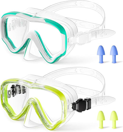 Kids Swim Goggles with Nose Cover, Snorkel Diving Mask Anti-Fog Anti-UV, Snorkeling Gear Swimming Goggles for Kids 3-14 2PCS
