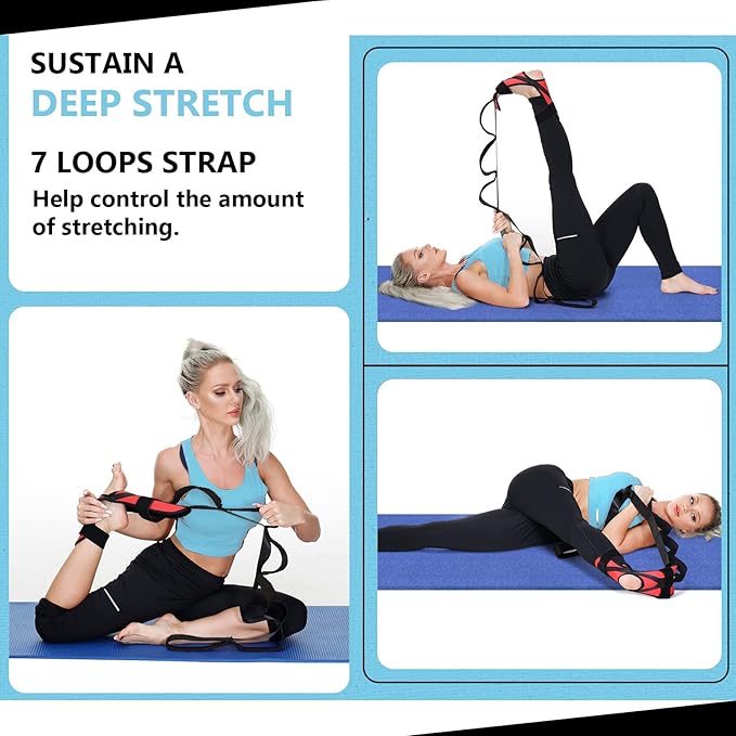 Foot and Calf Fascia Stretcher for Plantar Fasciitis, Physiotherapy Stretching Strap, Yoga Stretch Strap Improves Strength and Relief to Heel Spurs, Calf, Thigh and Hip (Red)