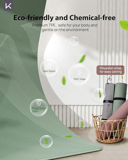 KEEP Yoga Mat, 32" Extra Wide Exercise Mat with Strap for Men and Women, 7mm Thick Double-Sided Non-Slip Eco-friendly Yoga Mat for Pilates, Workout and Fitness