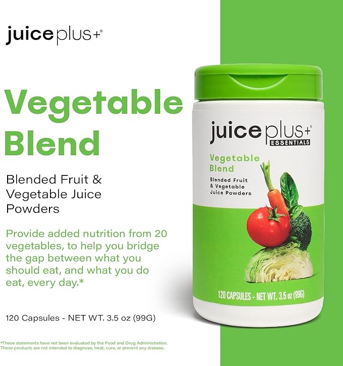 Juice Plus+ Vegetable Blend: with Broccoli, Parsley, Tomato & More - Plant-Based, Vegan, Gluten-Free, Non-GMO, Kosher - for Heart, Immune, Cognitive & Skin Health - 1 Bottle (60 Servings)