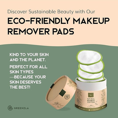 Greenzla Reusable Makeup Remover Pads (20 Pack) Washable Laundry Bag & Round Box for Storage, Reusable Bamboo Cotton Rounds for All Skin Types - Reusable Cotton Rounds for Face - Reusable Cotton Pads