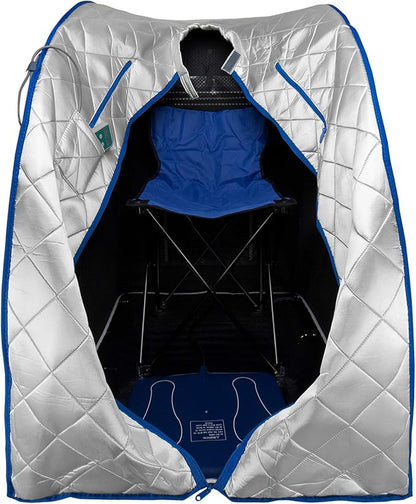 Infrared FAR IR Negative Ion Portable Indoor Personal Spa Sauna by Durherm with Air Ionizer, Heating Foot Pad and Chair, 30 Minutes Timer, Large, Silver