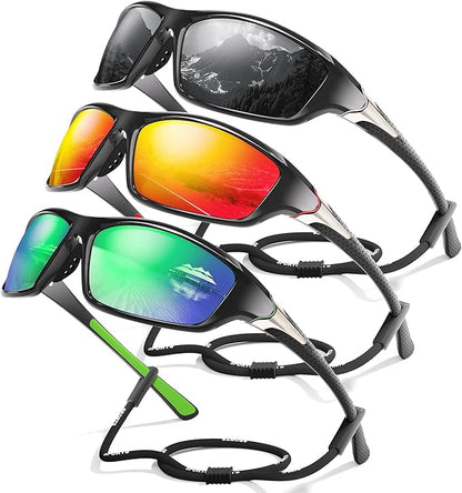 3 Pack Polarized Sports Sunglasses for Men, Mens Sunglasses Wrap Around UV400 Protection for Cycling Fishing Driving
