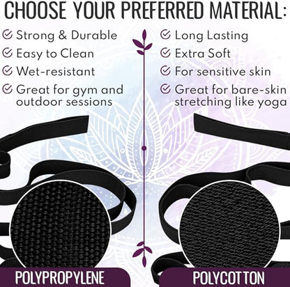 TECEUM Stretching Strap for Yoga & Physical Therapy – 10 Loops – Non-Elastic Leg Stretch Straps for Stretching, Exercising, Pilates, Post-Injury Rehabilitation for All Levels – Men & Women