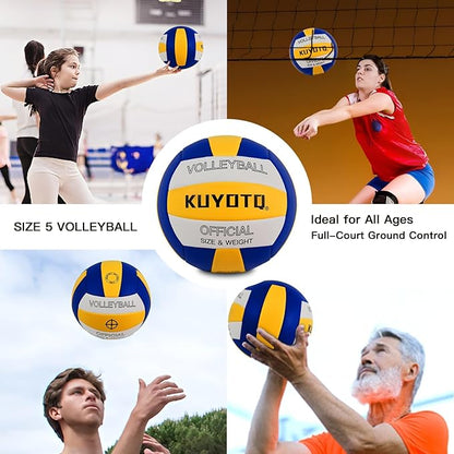 KUYOTQ Official Size 5 in&Outdoor Beach Volleyball,3MM Thickened Surface Soft Leather Youth Womens Mens Volleyball for Game Gym Training(Deflated)