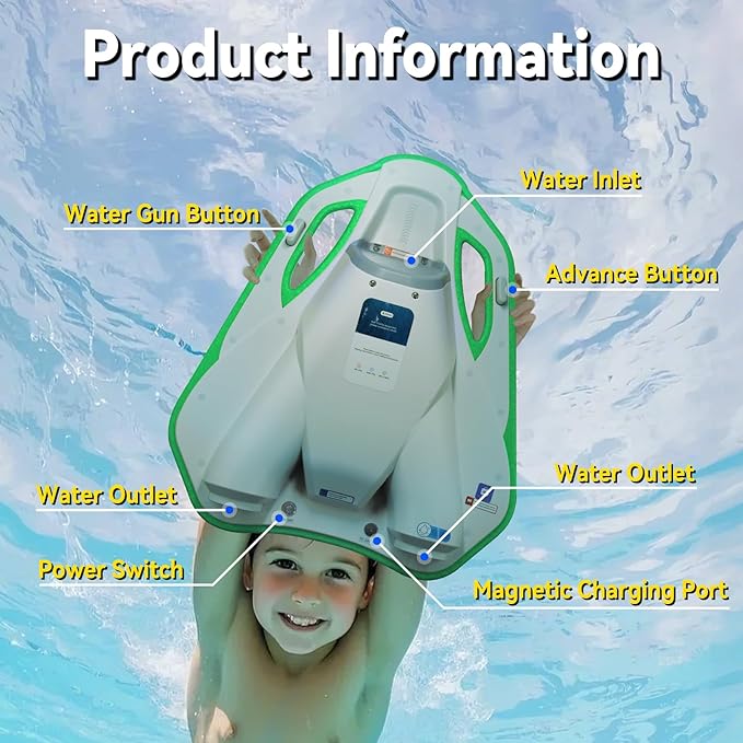 Electric Swimming Kickboard for Kids – 2-in-1 Water Jet & Propeller, Water Scooter Float Board for Swim Training, 6.1kgf Thrust, 24V/4.6Ah Battery, 45 Min Runtime, Load 198 lbs, Summer Pool Toy