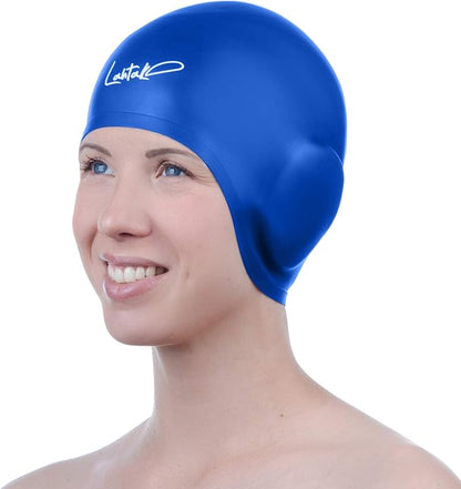 3D Swim Caps - Ear Protection Swimming Cap for Women & Men - Silicone, Waterproof - Fits Long & Short Hair - Adult & Youth