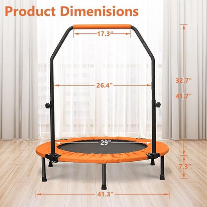 HYD-Parts 40" 48" Mini Trampoline for Adults and Kids Exercise Rebounder with Adjustable Bar Fitness Trampoline Indoor Max Load 330 440lbs