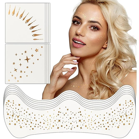 Glitter Freckles Face Tattoo,Glitter Freckles, Metallic Gold Makeup Patches,14 Assorted Sparkle Face Tattoos
