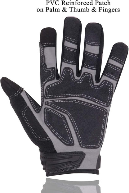 HANDLANDY Mens Work Gloves Touch screen, Utility Mechanic Gloves, Flexible Breathable Fit- Padded Knuckles & Palm