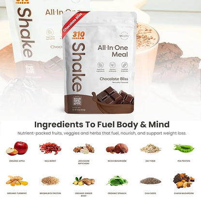 310 Nutrition All-In-One Meal Replacement Shake Powder - Plant-Based Protein Smoothie Blend w/High Fiber, Probiotics & Adaptogens - Low Carb, Vegan, Keto & Paleo Friendly - Chocolate Bliss - 14 Srv