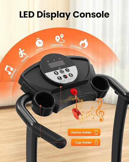 Treadmills for Home, 3.0HP Quiet Brushless Foldable Treadmill with Incline, Small Space Portable Running Walking Machine, 300/240 Lbs Capacity with 12 Preset PROG, LED Display and Phone Holder