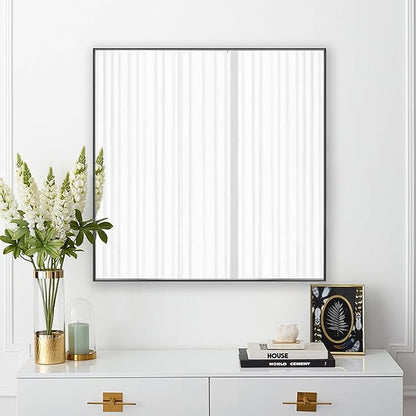 30x30 Inch Black Bathroom Mirror for Wall, Aluminum Frame Rectangle Rectangular Vanity Mirror, Modern Large for Bedroom, Living Room, Horizontal or Vertical