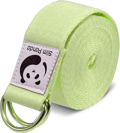 Slim Panda Yoga Strap for Stretching,Cotton Yoga Strap with Adjustable D-Ring Buckle,Non-Elastic Yoga Belt for Pilates,Gym Workouts,Physical Therapy,Improve Flexibility
