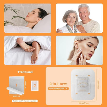 2 in 1 Foot Pads, 120 Pads Tear and Use Pure Ginger Bamboo Wormwood Foot Pads, Bigger Adhesive ''Stay in Place'' Goodnight Pads