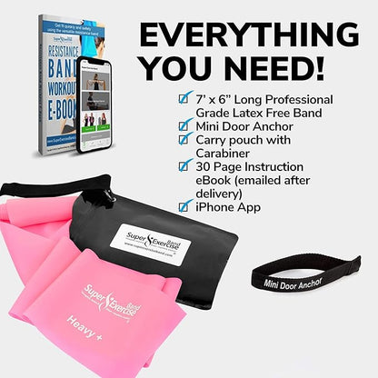 7Ft Long Resistance Bands for Stretching - Resistance Bands Set with Door Anchor - Exercise Bands Including Carry Pouch, E-Book & App - Latex-Free Workout Bands