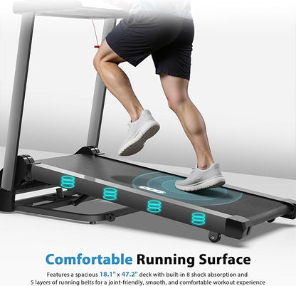 CIIHI Treadmill with Auto Incline - 400 LBS Capacity 15% Auto Incline Treadmill for Home - 0.5-12 MPH Foldable Running Machine with 47.2”x18.1” Belt, APP, Speaker, Speed & Incline Quick Button