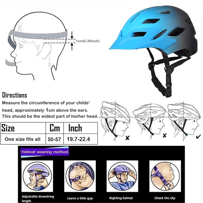 Kids Bike Helmet,Bavilk Kids Boys Girls Bike Helmets with LED Light Detachable Visor Children Youth Teen Multi-Sport for Skating Cycling Scooter Skateboard Adjustable & Lightweight 19.7"-22.4"