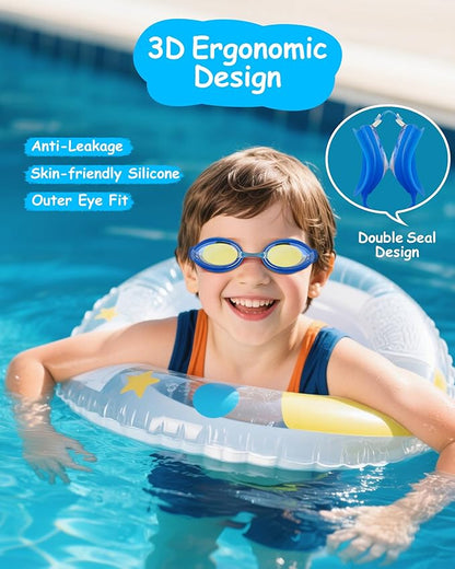 Kids Swim Goggles, Anti-fog and UV Protection with Swim Cap for Age 3-15 Youth Boys Girls Toddler