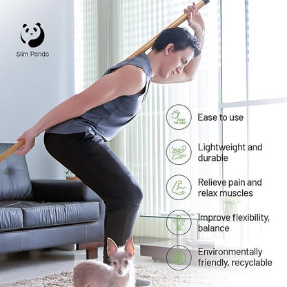 Slim Panda Yoga Stick, 5ft Natural Bamboo Stick with Rubber Ends, Exercise Stretching Stick for Yoga, Stretching, Balance and Correcting Posture, Rehabilitation Physical Therapy Aids