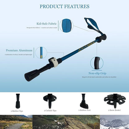 Kids Hiking Poles, 2PCS Todder Collapsible Trekking Poles for Hiking, Ski, Outdoor Activities, Todder Hiking Essentials for Boys and Girls, Blue, Pink Available