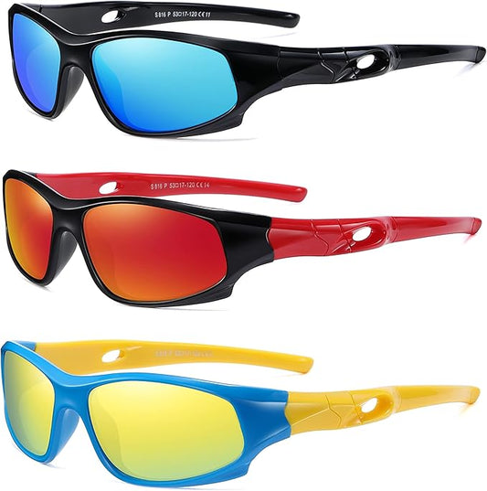 DYLB 3 Pack Flexible Kids Polarized Sunglasses For Boys Girls With Strap, Sport Sunglasses for Children Age 3-10.