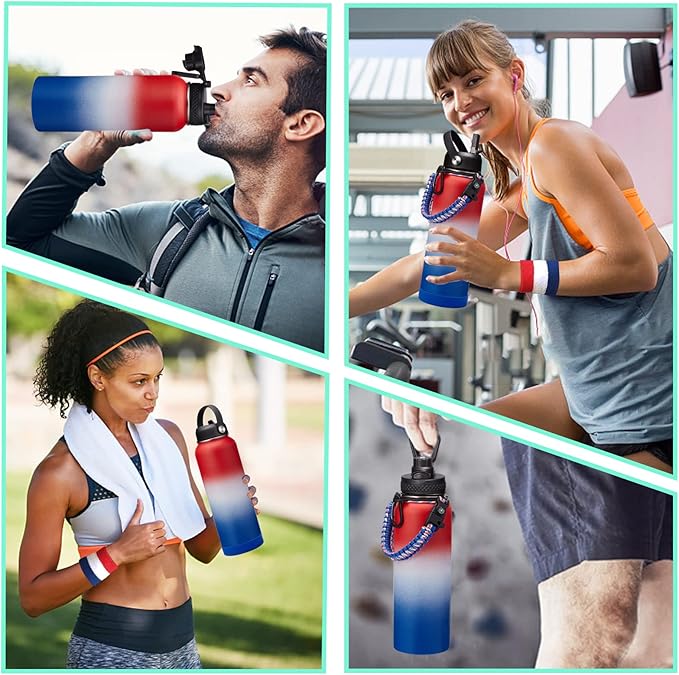 40oz Insulated Water Bottle with Straw, Paracord Handle & Carrier Bag, Wide Mouth Vacuum Insulated Hydro Bottle, Stainless Steel Thermo Mug Flask for Sports Office School, Cold 48Hrs & Hot 24Hrs