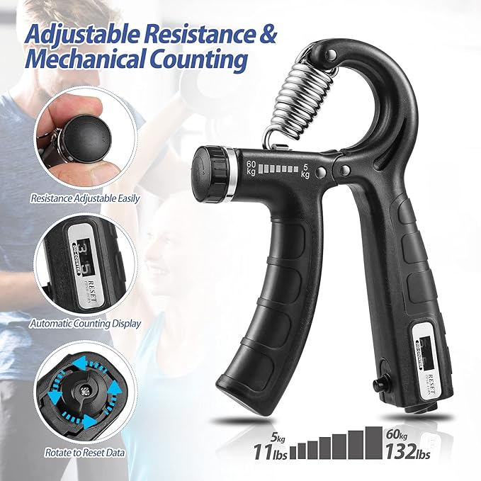 2 Pack Grip Strength Trainer with Counter 11-132Lbs (5-60kg), (5-60kg), Forearm