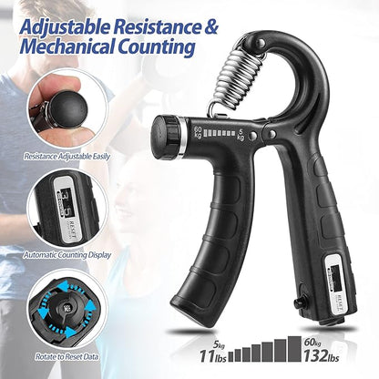 2 Pack Grip Strength Trainer with Counter 11-132Lbs (5-60kg), (5-60kg), Forearm