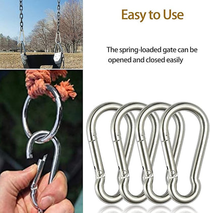 3 Inch Carabiner Spring Snap Hook Steel Clip Link Buckle Heavy Duty 8x80mm 10 Pcs for Outdoor Camping Hiking Hammock Swing, White