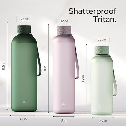 KIVY Slim Water Bottle 32oz [Lightweight & Shatterproof] Fits Backpack & Cupholder for Travel, Sports, School - Beige water bottle no straw - Cute aesthetic water bottles screw top - Dishwasher Safe