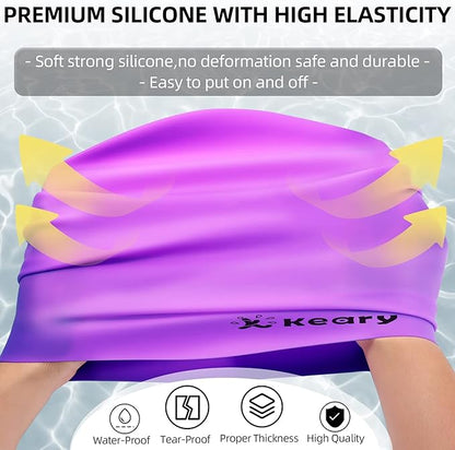 Keary Extra Large Swim Cap for Braids and Dreadlocks Extensions Weaves Long Hair, Waterproof Silicone Cover Ear Bath Pool Shower Swimming Cap for Adult Youth to Keep Hair Dry, Easy to Put On and Off