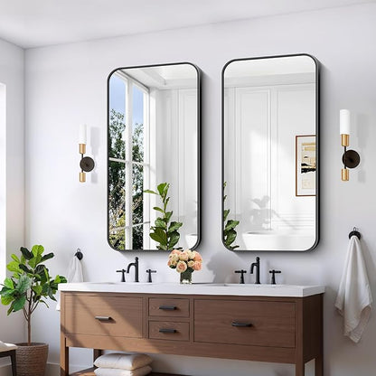 FORBATH Bathroom Mirror 48" x 24", Rectangle Black Narrow Bathroom Mirror with Black Aluminum Frame Rounded Corner, Wall Mounted Mirror for Bedroom Entryway Living Room