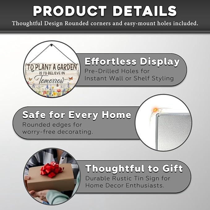 Gardening Vintage Metal Sign Plaque To Plant A Garden is To Believe Tomorrow Sign for Home Greenhouse Living Room Bedroom Outdoor Decor 12 * 8inch