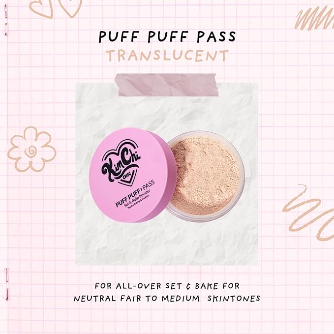 Kimchi Chic Beauty Puff Puff Pass Set and Bake Setting Powder for Makeup, Extra Fluffy Loose Face Powder Poof, Soft Natural Face Makeup for Uneven Skin Tone, 03 Translucent