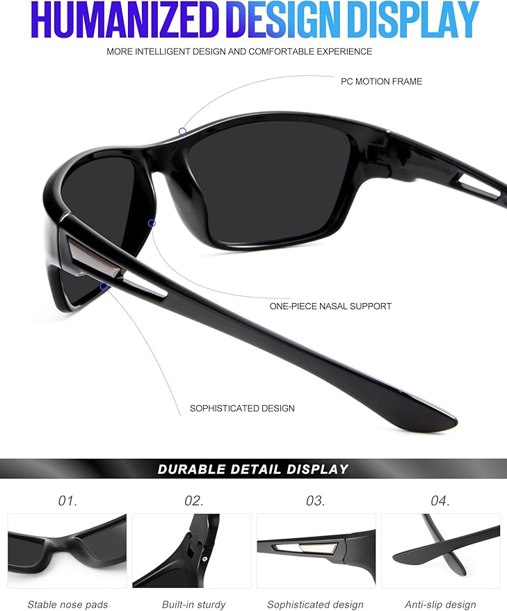 KALIYADI Polarized Sunglasses for Men, Sports Sun Glasses for Driving Cycling Fishing with UV protection