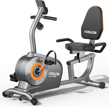 YOSUDA Recumbent Exercise Bike for Home，Magnetic Staionary Bike for Seniors/Adults with Adjustable Seat, 350LB Capacity, 16-level Resistance, LCD Monitor & Pulse Sensors