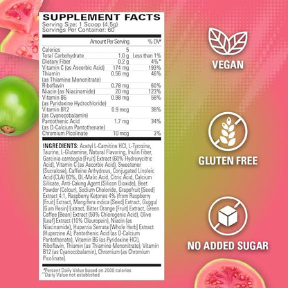 EHP Labs OxyShred Pre Workout Powder & Shredding Supplement - Preworkout Powder with L Glutamine & Acetyl L Carnitine, Energy Boost Drink - Guava Paradise, 60 Servings