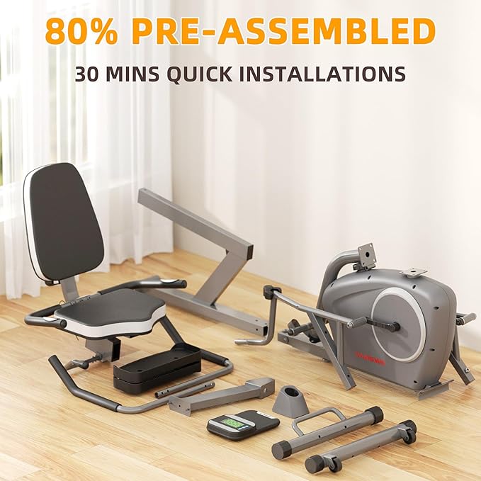 VANSWE Recumbent Exercise Bike with Arm Exerciser for Seniors Adults Home Training - Elliptical Recumbent Cross Trainer with Magnetic Resistance, Free App, Bluetooth Connectivity and Pulse Sensor