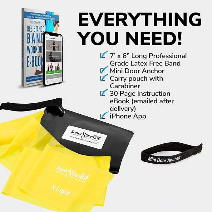 7Ft Long Resistance Bands for Stretching - Resistance Bands Set with Door Anchor - Exercise Bands Including Carry Pouch, E-Book & App - Latex-Free Workout Bands