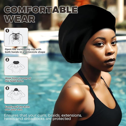 Extra Large Swim Cap - Silicone Cap for Long/Short Hair, Braids & Dreadlocks - Keeps Hair Dry