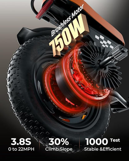 Electric Bike for Adults,16" Electric Dirt Bike with 750W Motor,22MPH 55 Miles PAS Range ebike,UL2849 Certified 374.4WH Battery USB Charging Commute Off Road Ebikes for Adults and Teens