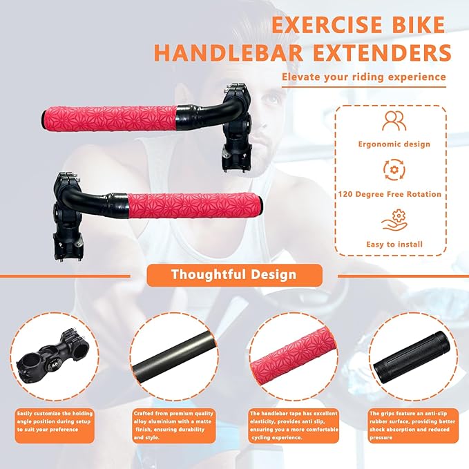 Handlebar Extender for Peloton Indoor Exercise Bikes, 1 Pair of Ultimate Handlebar Extension of Peloton Accessories (Bull-horn (with Red Tapes))