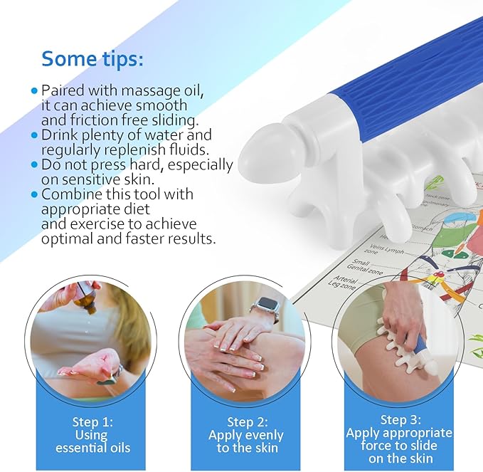 Fascia Massage Tool Myofascial Release Blaster Tools for Anti-Cellulite Skin Soothing Lymphatic Drainage Trigger Point Deep Tissue Neck,Shoulder,Lower Back,Psoas,Thighs,Butt & Full Body (Blue)