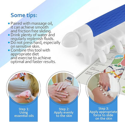 Fascia Massage Tool Myofascial Release Blaster Tools for Anti-Cellulite Skin Soothing Lymphatic Drainage Trigger Point Deep Tissue Neck,Shoulder,Lower Back,Psoas,Thighs,Butt & Full Body (Blue)
