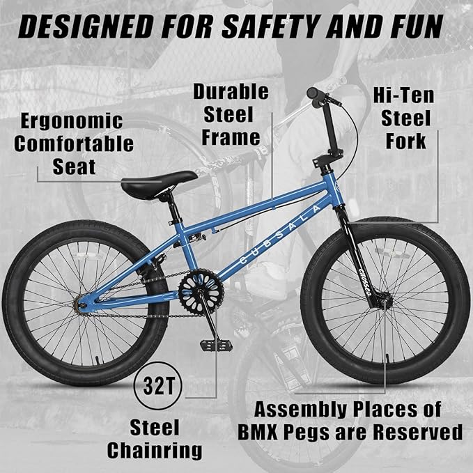 Freestyle BMX Bike, 18 20 Inch Kids Bicycle for 5-13 Years Old Kids and Beginner Level Rider, Multiple Colors