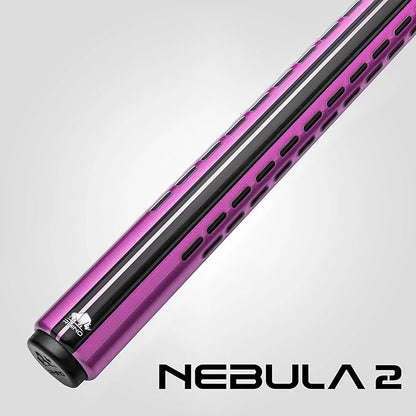 RHINO Nebula 2 Pool Cue - 100% Carbon Fiber Shaft & Composite Butt. Time Crystal Tip, Pro Taper Design, 12.4 mm,12.8 mm. 3/8-8 Joint, 3D Friction Grip. Low Deflection Pool Cue
