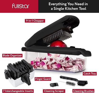 Fullstar Vegetable Chopper and Spiralizer - Food Chopper with Container, Fruit Slicer, Kitchen Gadgets & Accessories, Home Essentials (9 in 1, Black)